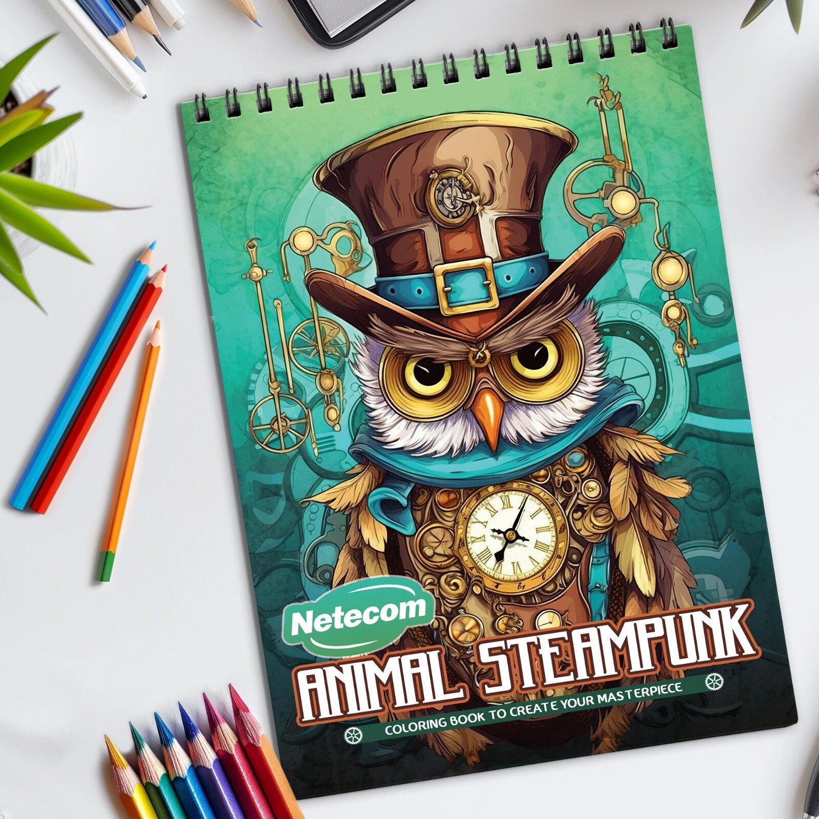 Steampunk Animals Spiral Bound Coloring Book for Adults to Relax, Stress Relief