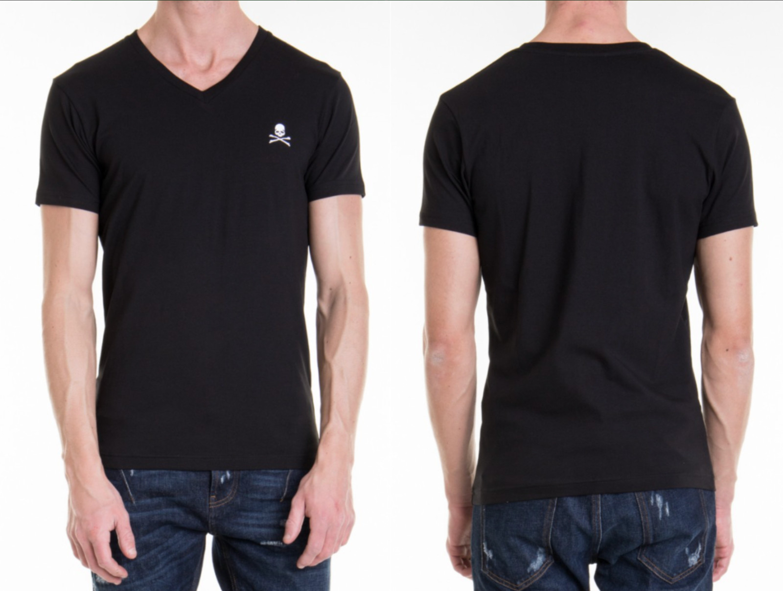 Philipp Plein Skull Stretch V-Neck Slim T-Shirt Totenkopf Logo Underwear Shirt L
