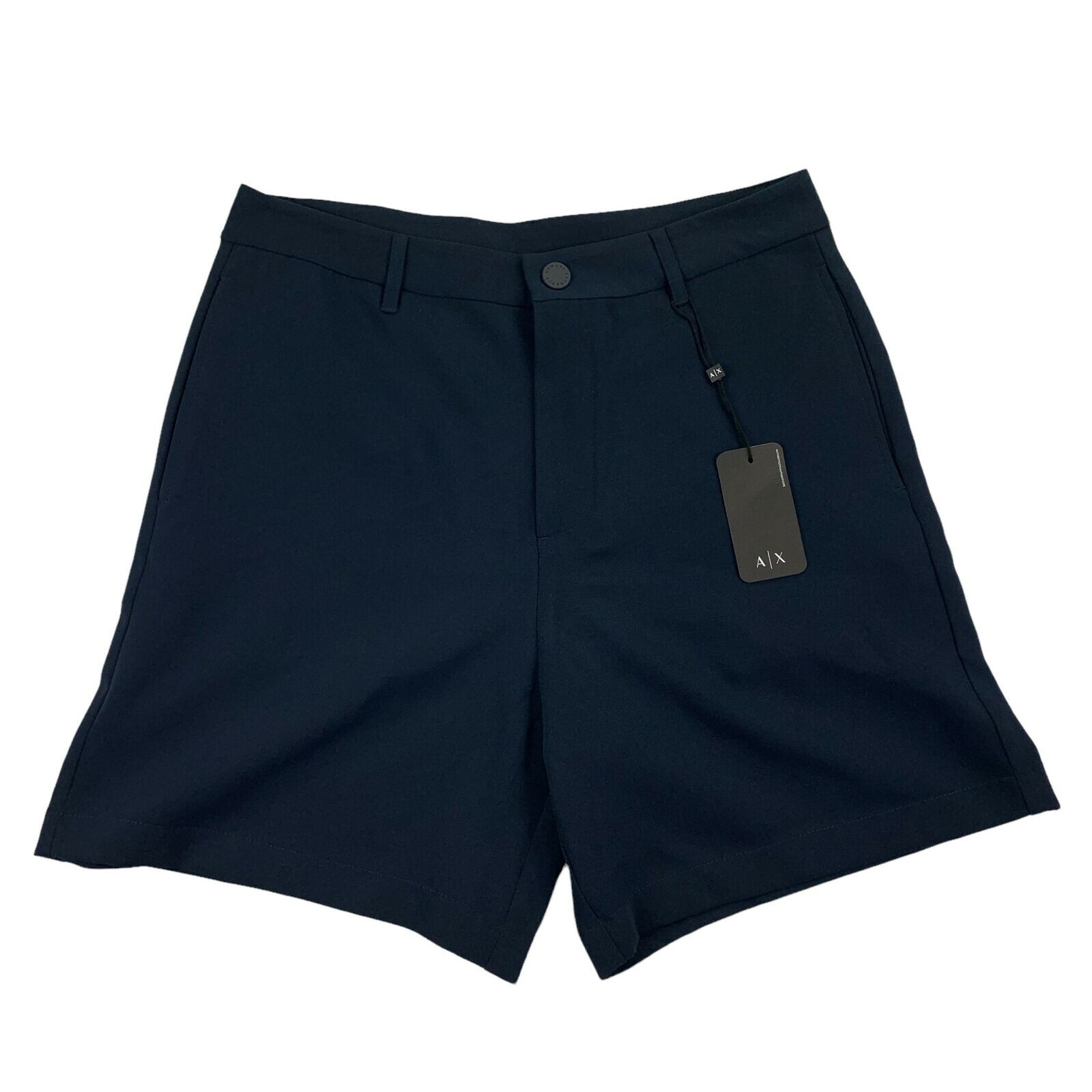 Мужские шорты Armani Exchange из эластичной саржи с плоской передней частью темно-синего цвета, 30