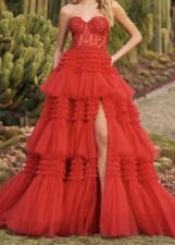 Sherri Hill Red Fluffy Size 16 Trendy Prom Dress