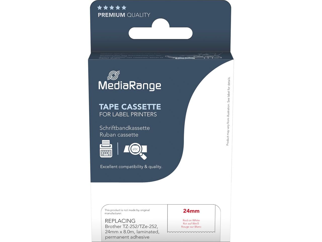 MediaRange Plastic Label Tape Cartridge for Brother TZ-252/TZe-252 Permanent Adh
