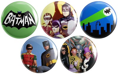 5 x Batman BUTTON PIN BADGES 25mm 1 INCH | Classic TV Series 60's Retro ...