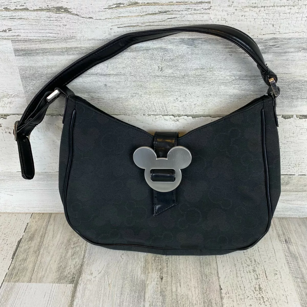 Mickey Walt Disney Purse Black Mickey Silhouette Silver Magnetic Clasp  Genuine