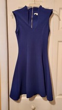 Miami Skater Mini Dress Blue V Neck Back Zip Fit Flare Party Club Stretch