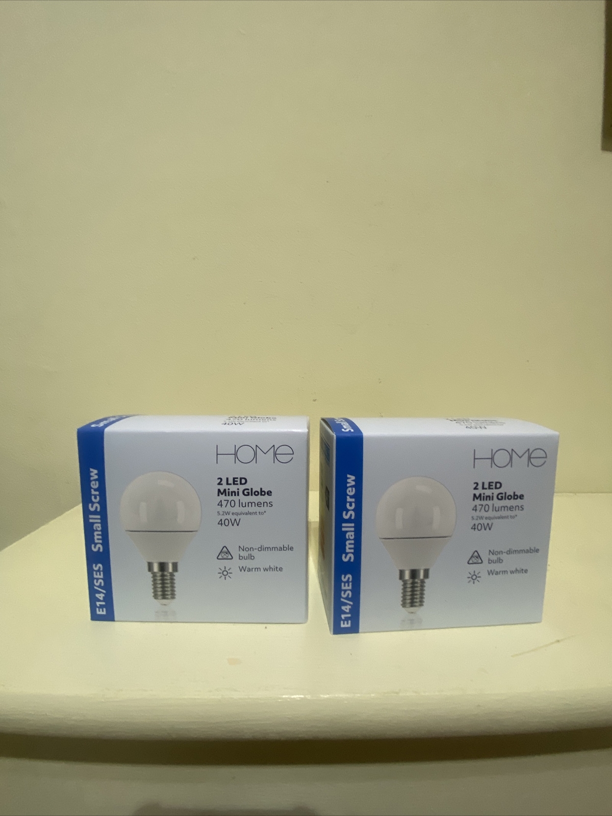 2 x Home LED Mini Globe Bulb 470 Lumens 5.2W=40W 2700k Warm White E14 SES