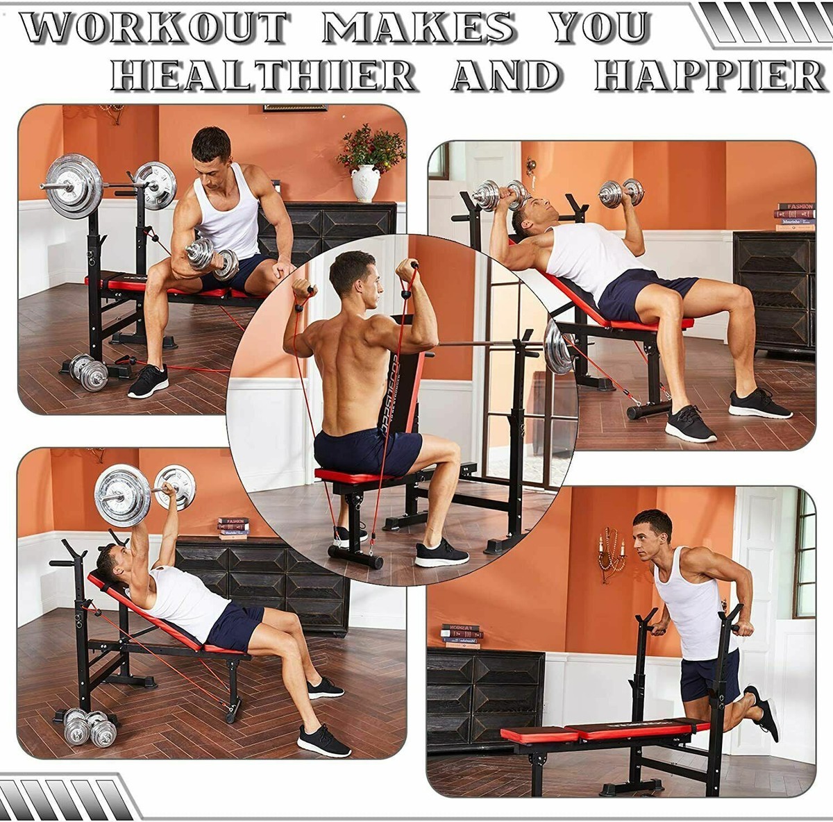 Fitvids Olympic Weight Bench Squat Rack Adjustable Dumbbells