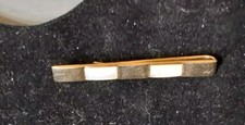Vintage Swank Gold Tone White Pearlized Multi Texture Tie Bar Slide Clip 2.25''