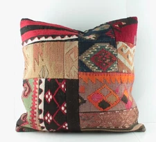 Handmade Turkish Patchwork Pillow Cover 20" Decorative Multicolor Throw Pillow