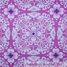 BonEful Fabric Cotton Quilt Purple Flower Wedding White Pink Flower Damask SCRAP