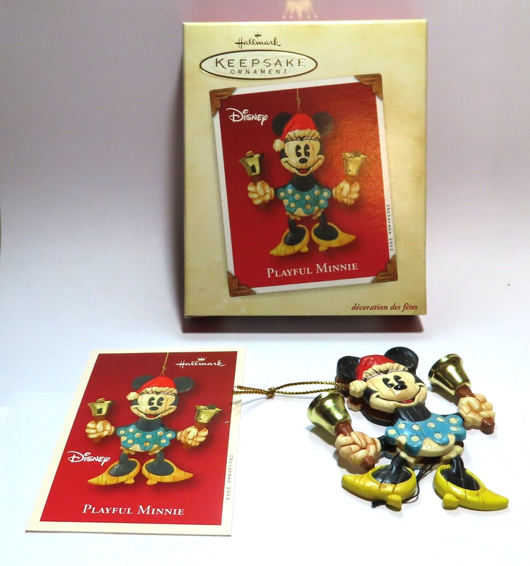 Disney Hallmark Ornament PLAYFUL MINNIE 2002 Movement Ringing Bells