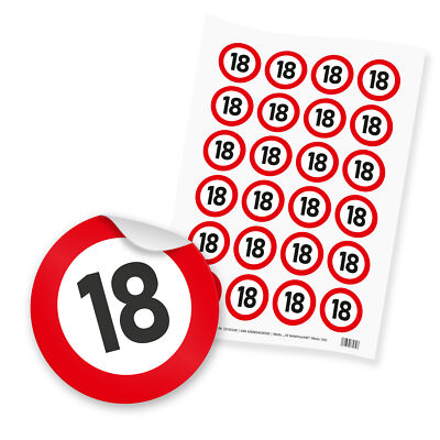 24x itenga Sticker 18 Verkehrsschild Aufkleber Geburtstag Deko Geschenk