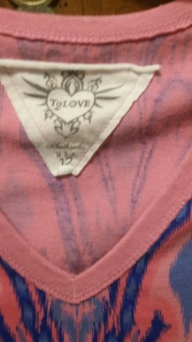 T2Love girls size 12 pink and blue BATIK tshirt - Picture 2 of 5