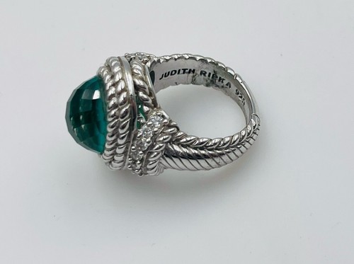 Judith Ripka Sterling Silver Green Stone & CZ Ring Size 5 - Picture 4 of 5