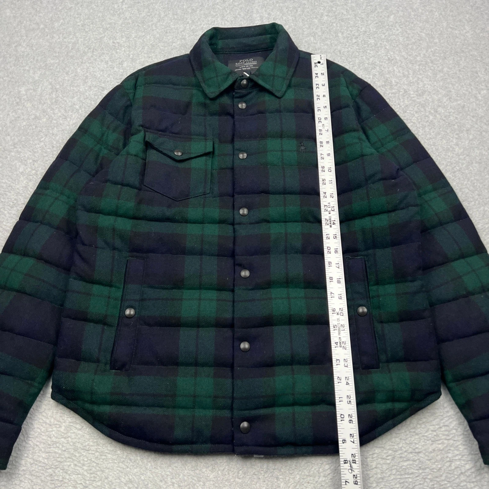 Polo Ralph Lauren Jacket Mens Large Black Watch Plaid Wool Down Filled Puffer image 5