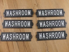 6 Rustic Cast Iron Washroom Signs  **PAINT FLAW* Bathroom Flea Market Resell