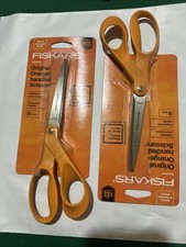Lot Of 2 Fiskars Original Orange-Handled Scissors 8 Inch Stainless Steel Blades