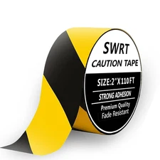 2 Inch X 110FT Black & Yellow Hazard Tape Warning Safety Stripe Tape for Floor M