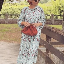 Zara blue floral midi dress. V-ruffle front. Long sleeves. Oversized Size Small