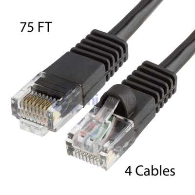 4x 75FT CAT5e Cable Ethernet Lan Network CAT5 RJ45 Patch Cord Internet Black