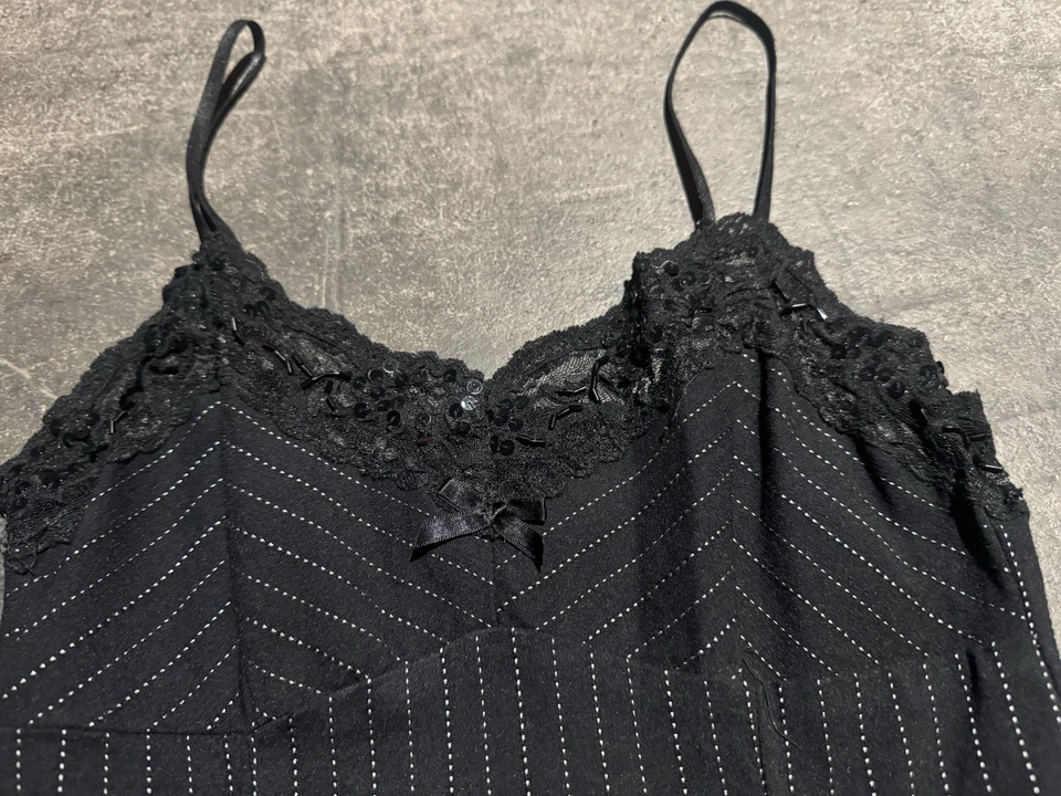 Y2K Black Sequins Lace Pin Stripe Office Siren Grunge Forever 21 Tank Top Small - Image 3 of 4
