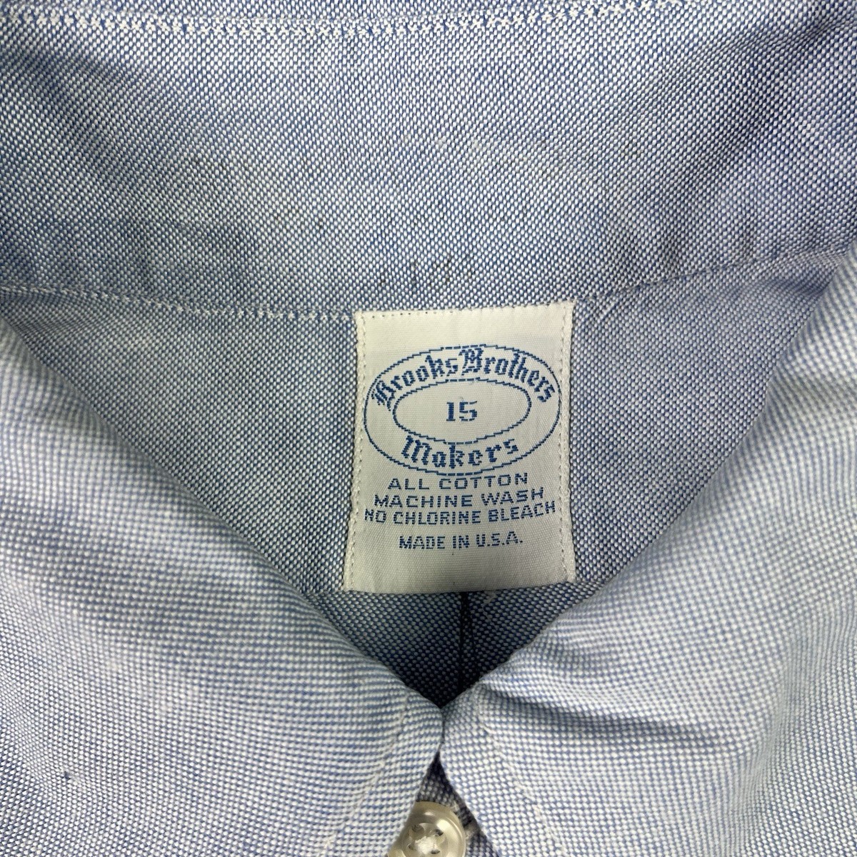 Vintage Brooks Brothers Makers Shirt Mens 15 Blue OCBD Short