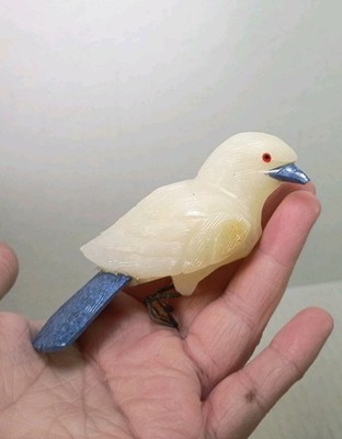 (Y-BIR-SO) Songbird white Blue bird gemstone STONE carving Peru song bird