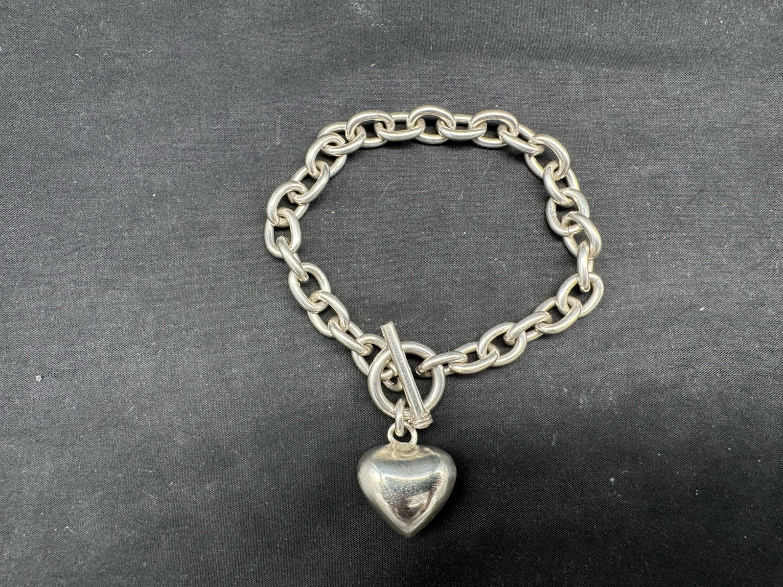 Sterling Silver Charm Link Bracelet with Heart Ch… - image 1