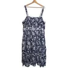 Talbots Tiered Fit Flare Dress Distressed Jacobean Dress 22W Navy Floral NWT