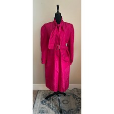 VINTAGE 1980's HALSTON III Women's Cut Fuchsia Taffeta Belted Dress Size 12 
