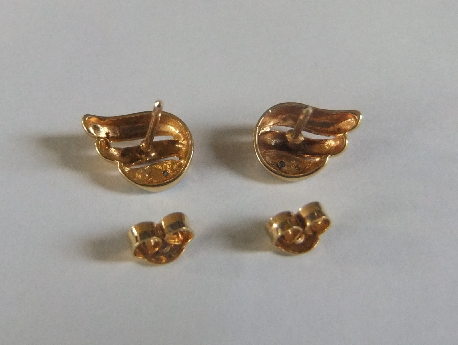 SOLID 9ct. GOLD DIAMOND ANGEL WING EARRINGS - image 6