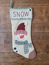 Vintage Christmas Stocking Snowman Buttons Felt Cuff SNOW Embroidered 18 in