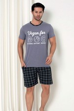 Herren Schlafanzug Pyjama Set - Vegan Print Baumwolle – Kariert L-3XL