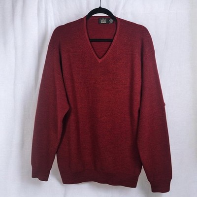 VTG Belford Sweater Men Extra Large Burgundy 100% Extra Fine Merino Wool V Neck
