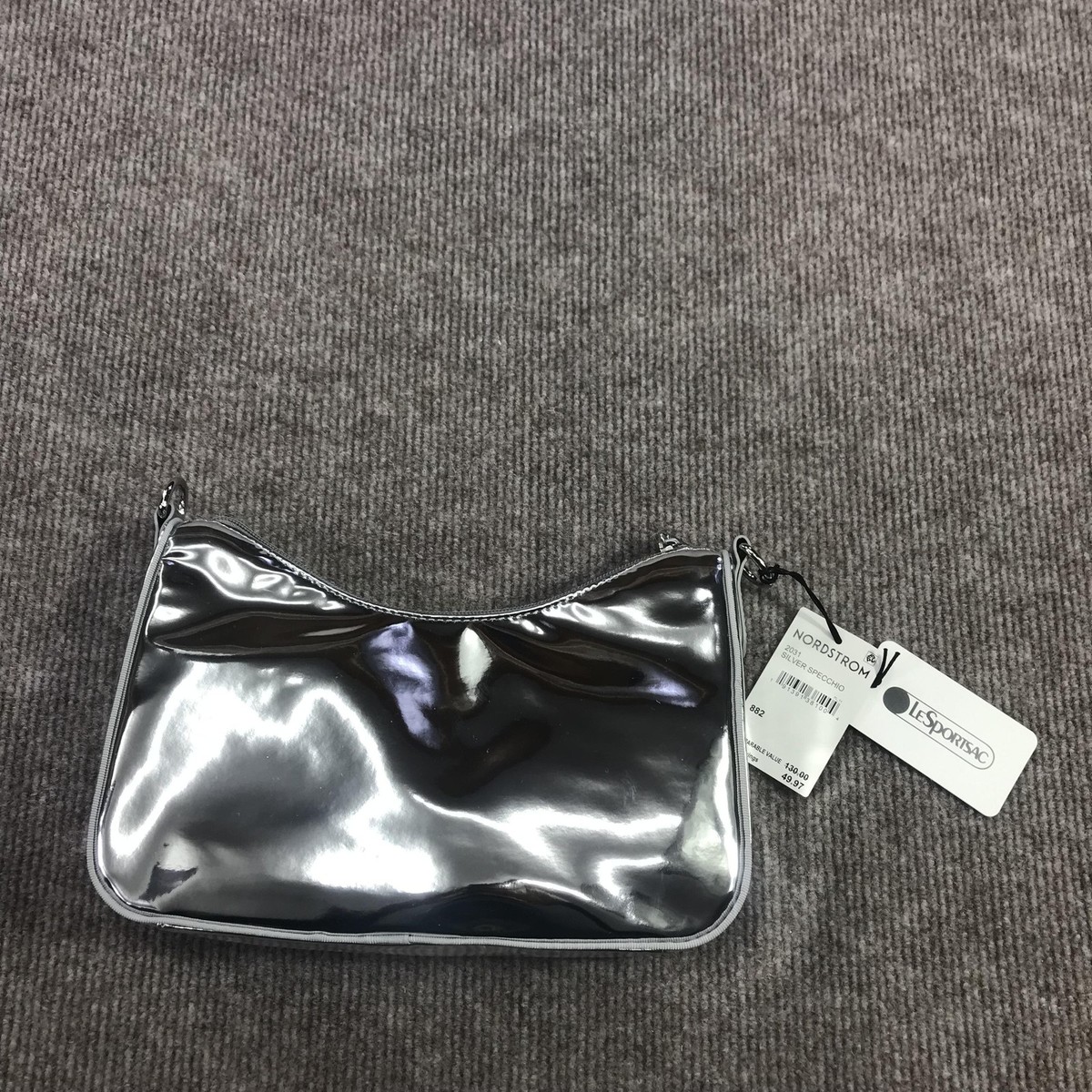 Le SportSac Crossbody Bag Womens Small Silver Specchio PVC Nylon