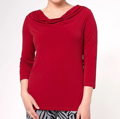 Susan Graver Size 2X Red Currant Modern Essentials Liquid Knit Cowl Neck Top