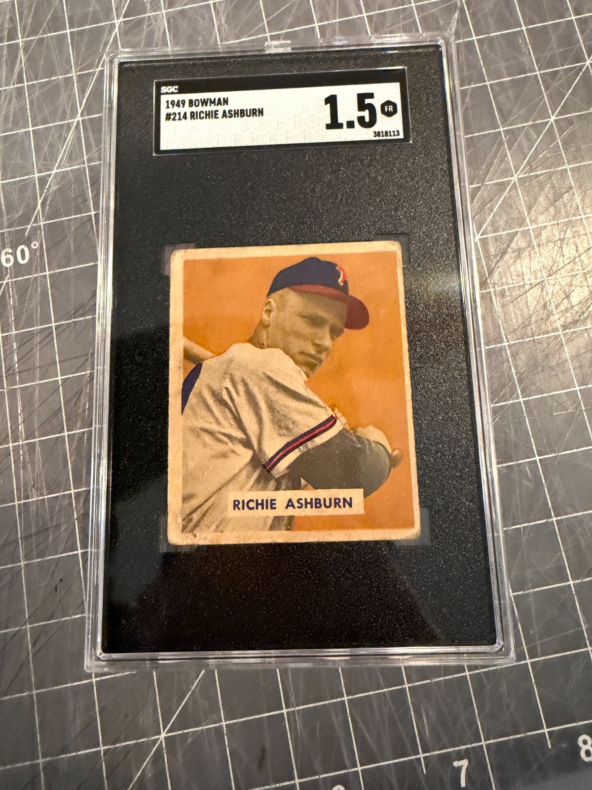 1949 BOWMAN #214 RICHIE ASHBURN PHILADELPHIA PHILLIES ROOKIE CARD SGC 1.5 FAIR