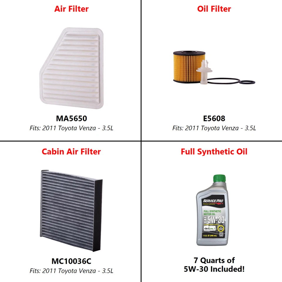 2011 Toyota Venza 3.5L Complete Air, Oil & Cabin Filter Kit (5W-30) - Image 2 of 4