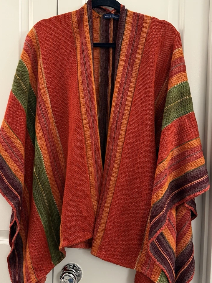 Ralph Lauren Serape Indian Tribal Blue Label Poncho Linen Silk Blend Size XS/S - Image 3 of 4