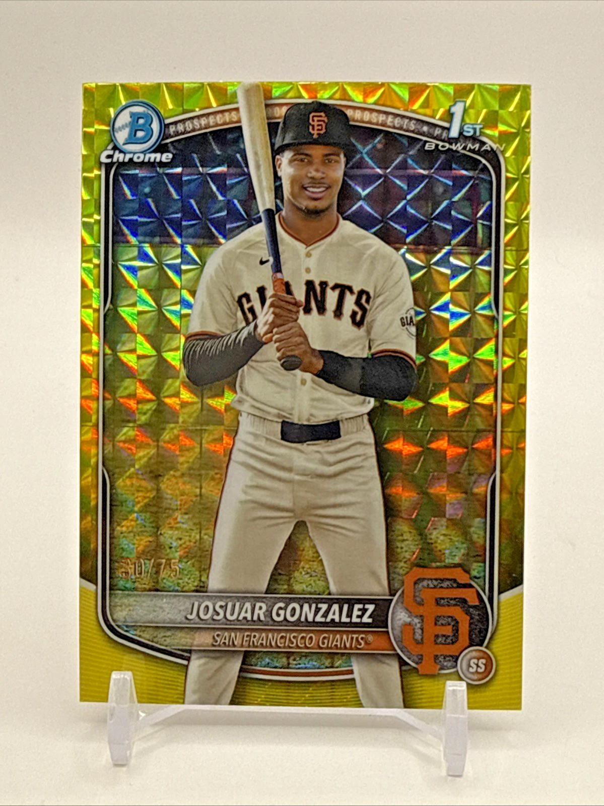 JOSUAR GONZALEZ 2025 BOWMAN CHROME 1ST YELLOW GEOMETRIC GIANTS  /75