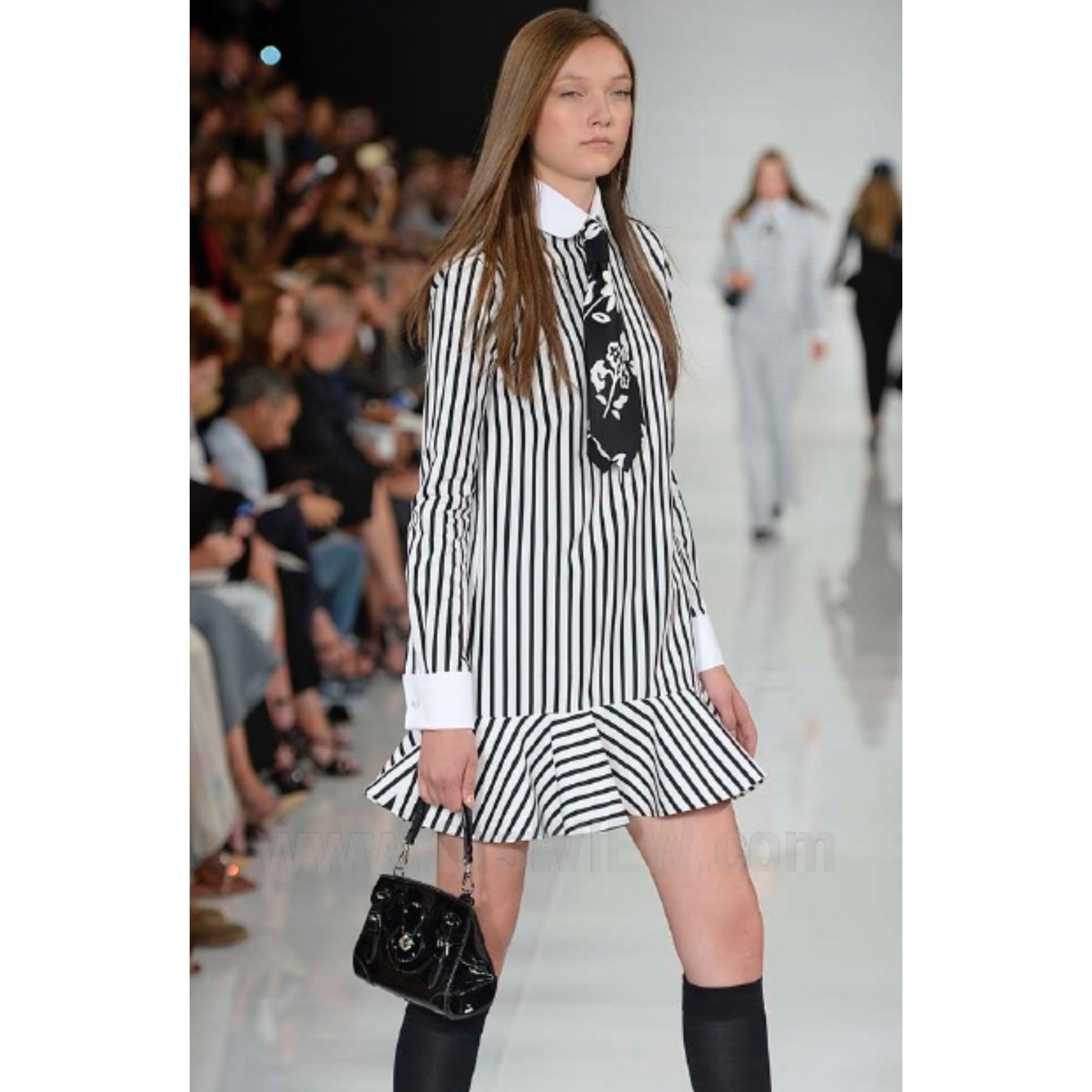 Ralph Lauren Collection Striped Mini Shirt Dress Runway Black White Collared 6 image 7