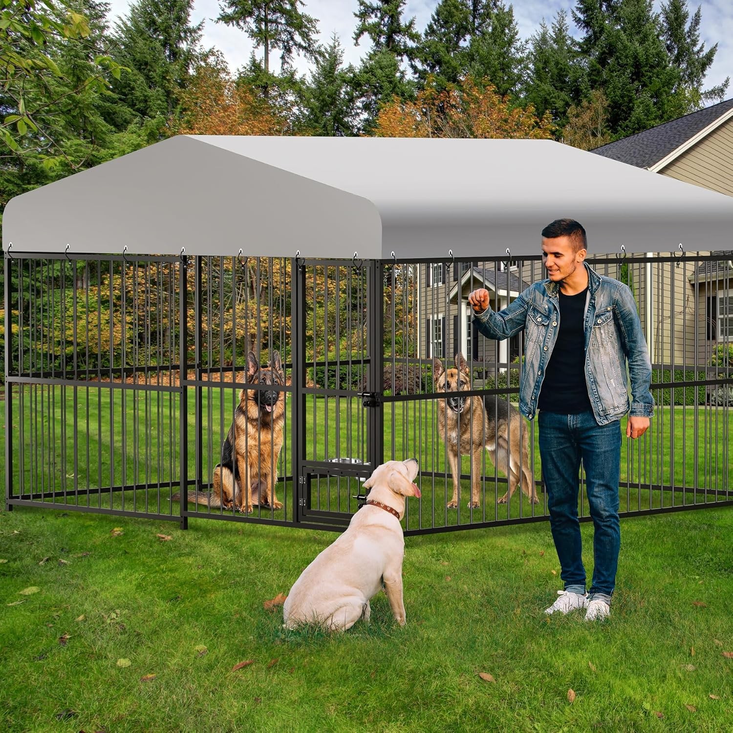 Outdoor Dog Kennel for Large Dogs, 10x10x6 FT Heavy Duty Dog