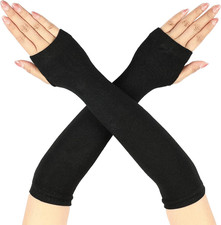 Long Black Fingerless Gloves Arm Warmers Elbow Length Gloves Winter Thermal Kni