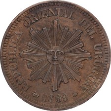 [#1550165] Uruguay, 2 Centesimos, 1869, Uruguay Mint, Bronze, EF, KM:12