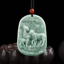 New Natural Grade A Jade Green Jadeite Three-Goats Pendant Lucky Necklace