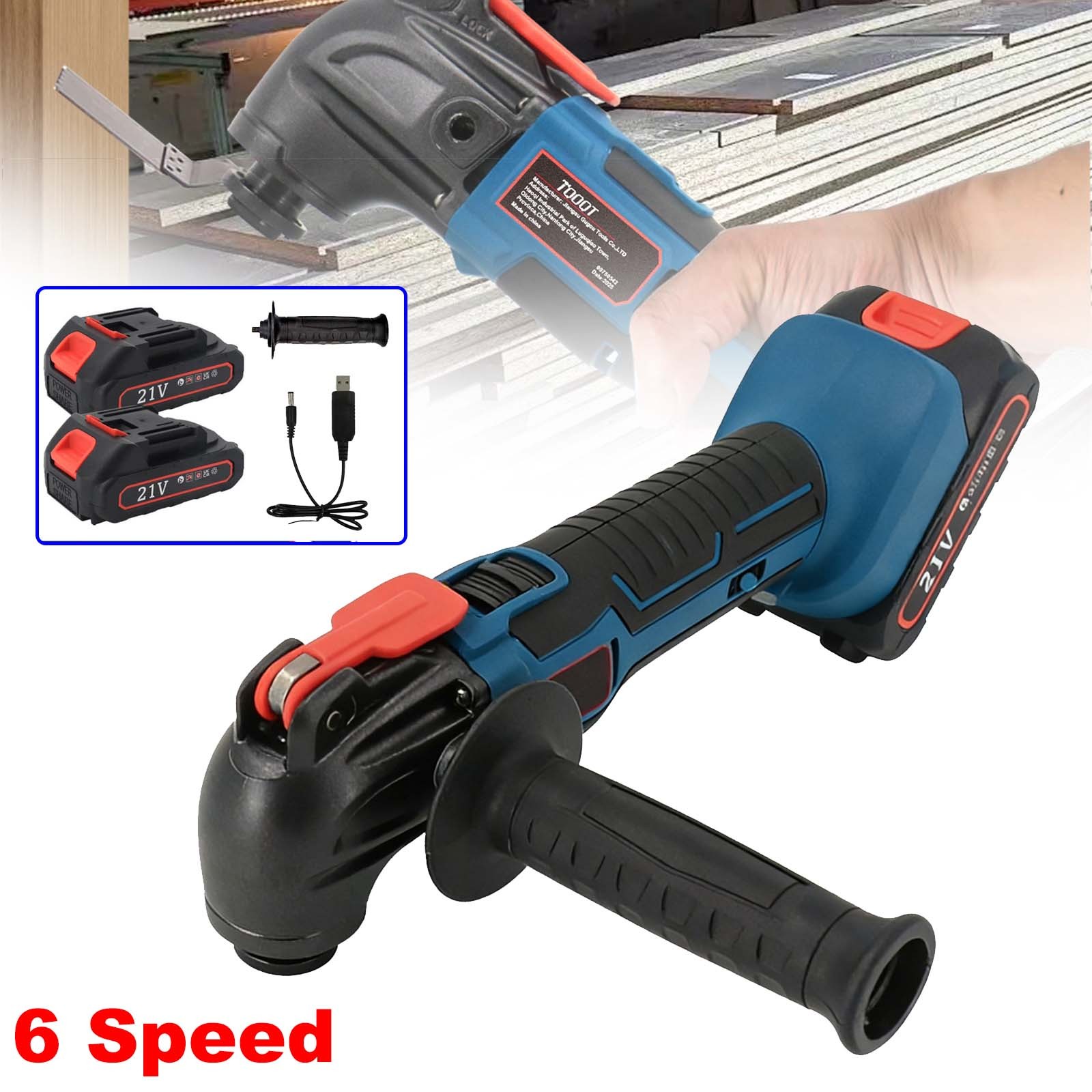 6 Speed 21V Cordless Brushless Oscillating Quick Release Multi Tool W/2 Battery
