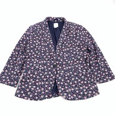 LC Lauren Conrad 3/4 Sleeve Rose Floral Print Casual Blazer Small Navy Blue Pink