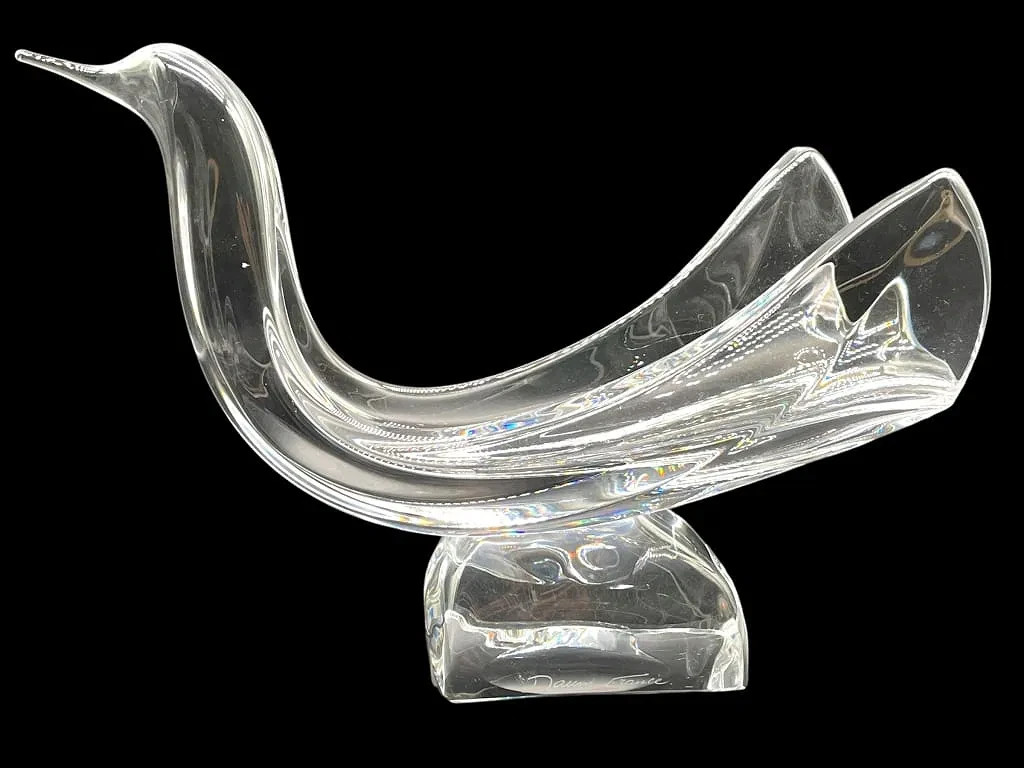 DAUM Stunning Large Bird Crystal Sculpture France Signed at Base