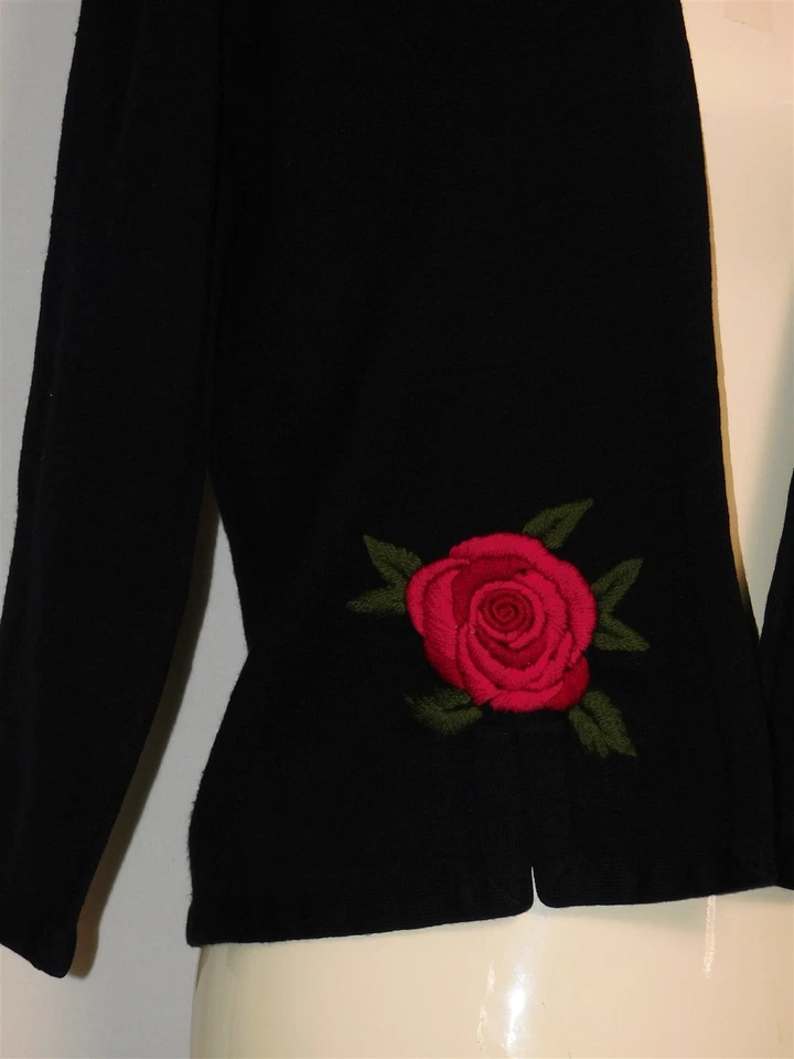 2 Pcs Vtg 1950's Brentshire Wool Embroidered Red Rose Cardigan Jacket & Skirt - Image 4 of 4