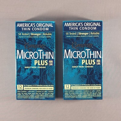 Kimono MicroThin Plus Barely There Condoms Aqua Lube 12 Count - 2 Boxes