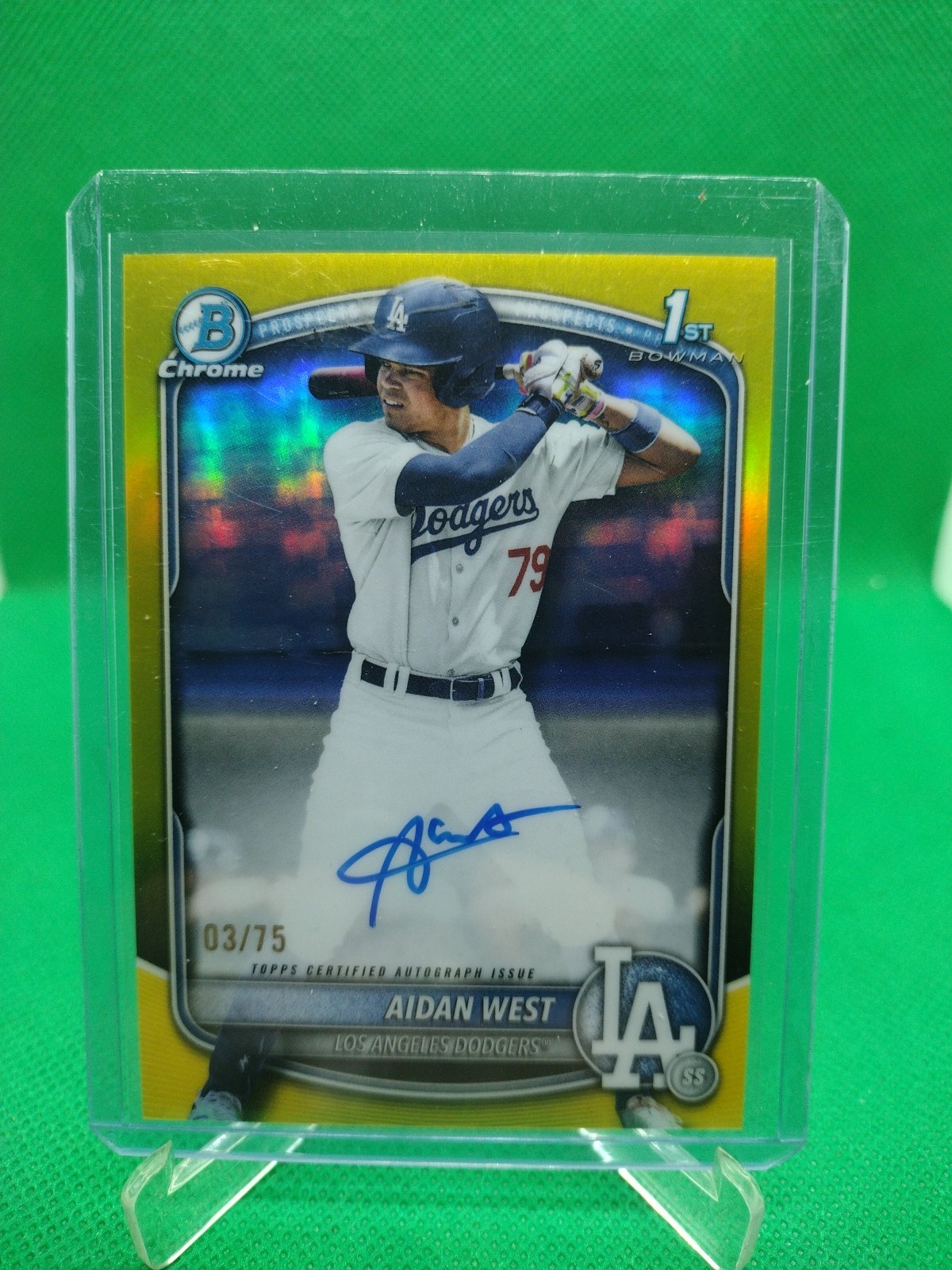 2025 Bowman Draft Aidan West Chrome Auto Yellow Refractor 1st #/75 Dodgers